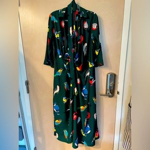 Eshakti wrap dress with bird print, three quarter sleeve